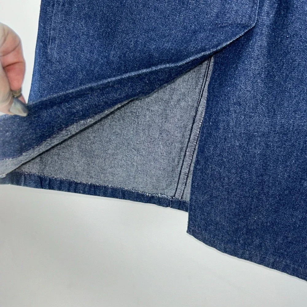 Suburban Petites VTG 80s Denim Skirt Sz 6 P Maxi Pencil Pockets Pleated Blue USA
